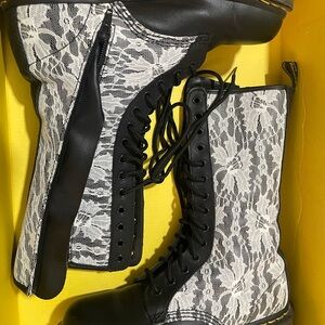 Dr. Martens Black and White Mods Lace 14 Eye Boot